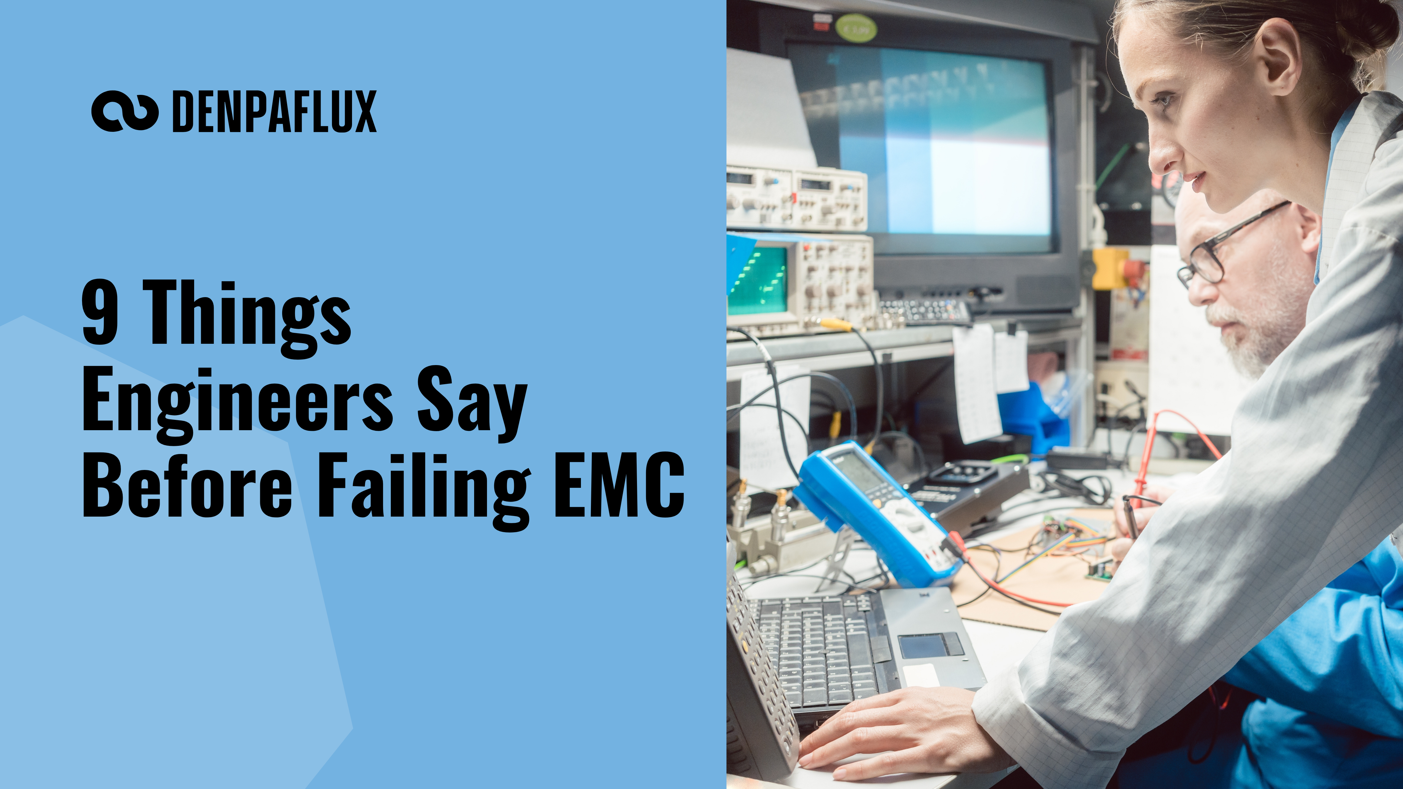  PCB design EMC compliance failure with engineers at a test bench reviewing measurements 