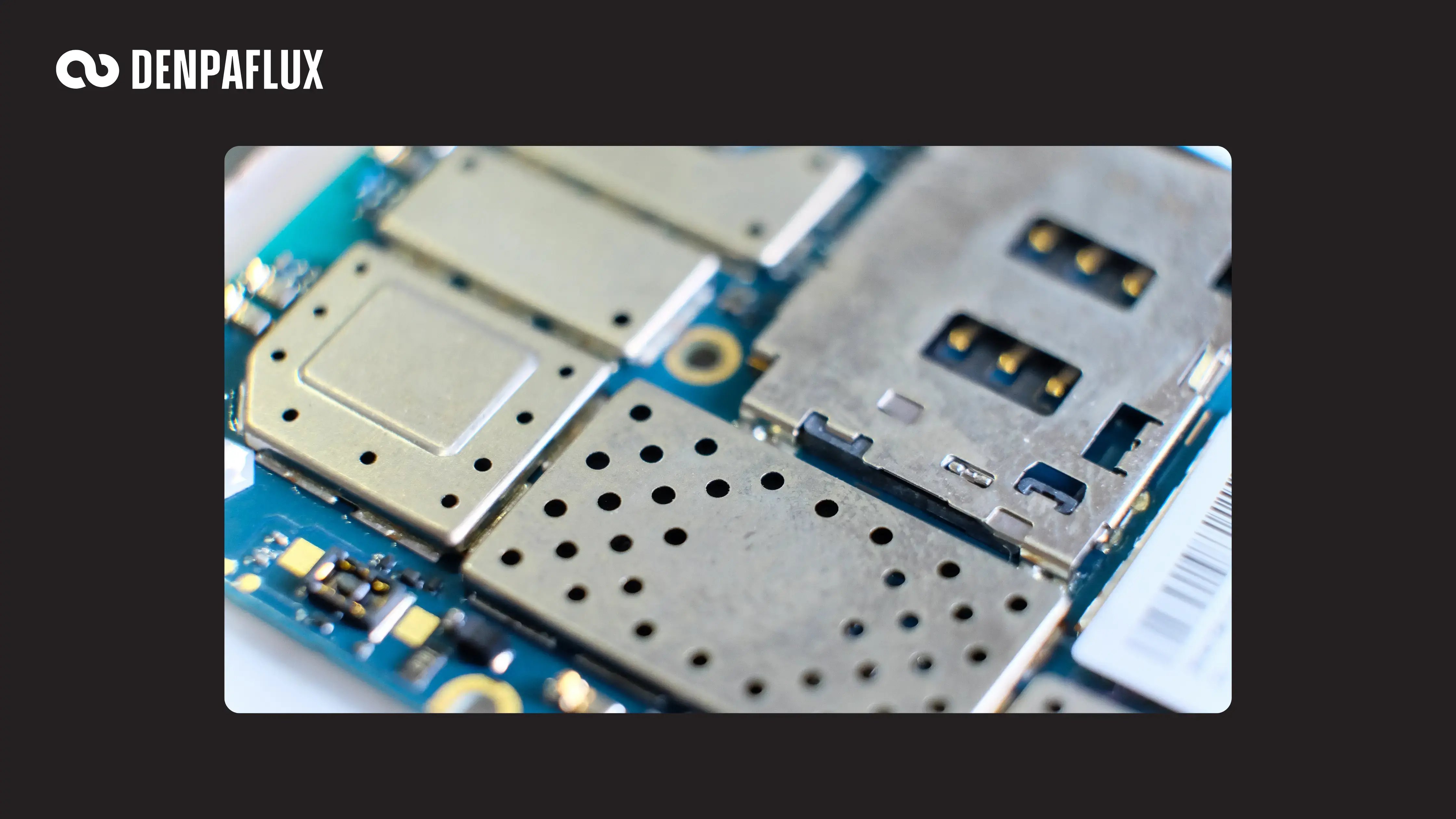 multiple metal shielding cages on a densely populated mobile PCB