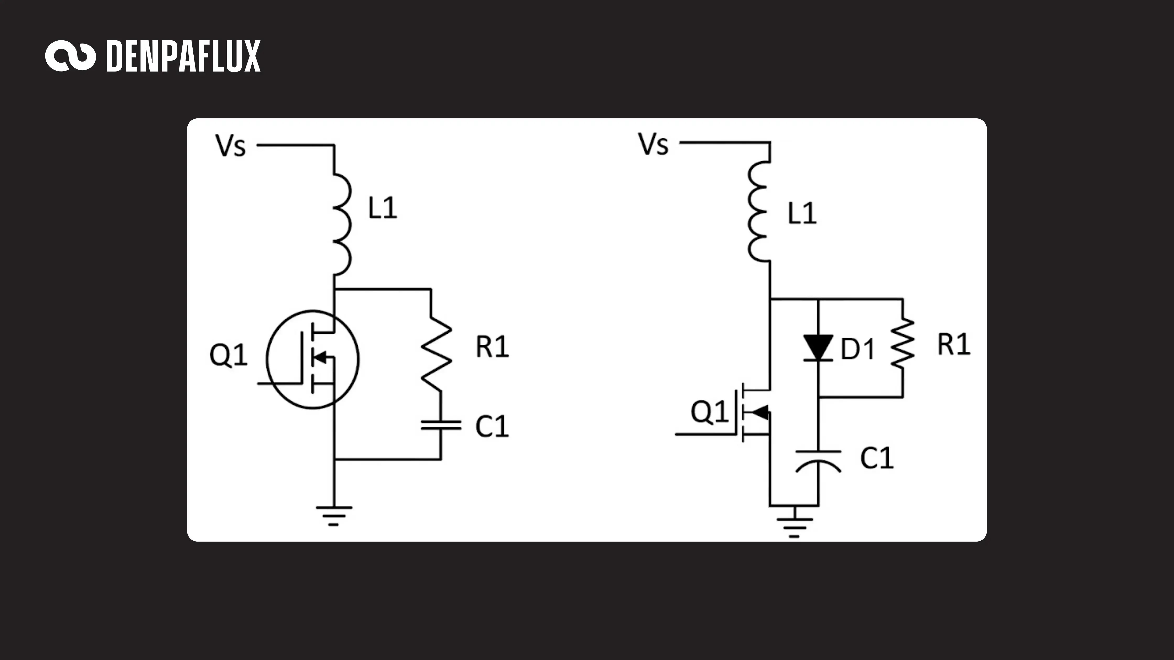 RC snubber circuit schematic on the left, RCD clamp circuit schematic on the right